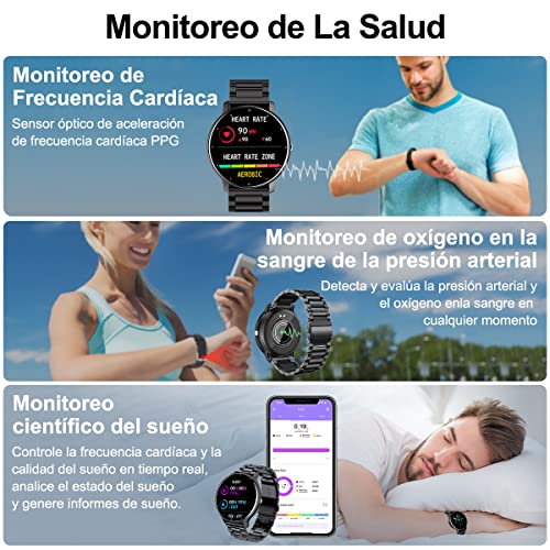 EASYTAO Smartwatch Hombre, Reloj Inteligente Impermeable IPX67, Monitor De Frecuencia Cardíaca/Oxígeno en Sangre/Presión Arterial, Múltiples Modos Deportivos, Monitor De Calorías(Incluye Dos Correas)